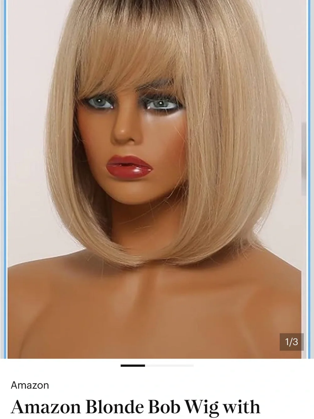 Title: Blonde Bob Wig Dark Roots Side Bangs Gently Worn
